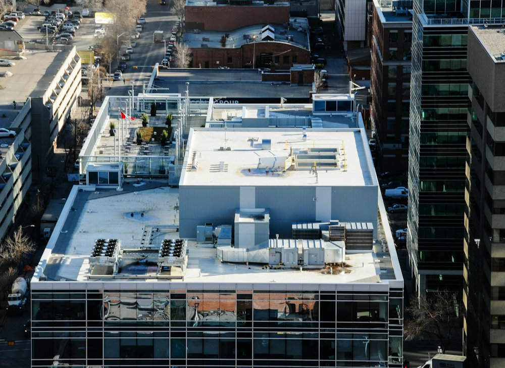 Aerial view of a commercial flat roof