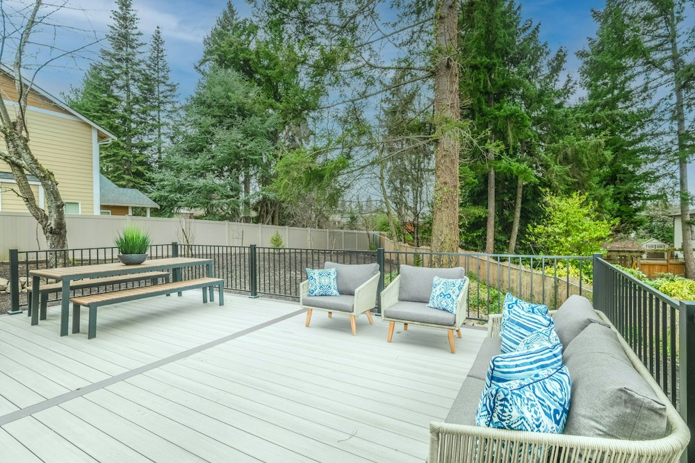 Backyard deck with outdoor seating