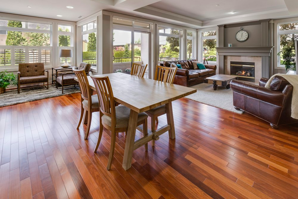 Hardwood floors in an open living area
